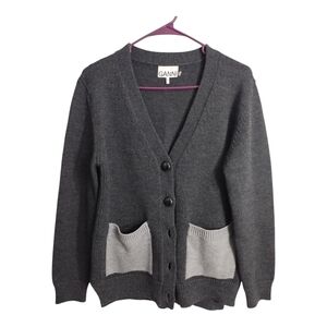 Ganni 100% Merino‎ Wool Button Up Minimalist Neutral Oversized Office Cardigan S
